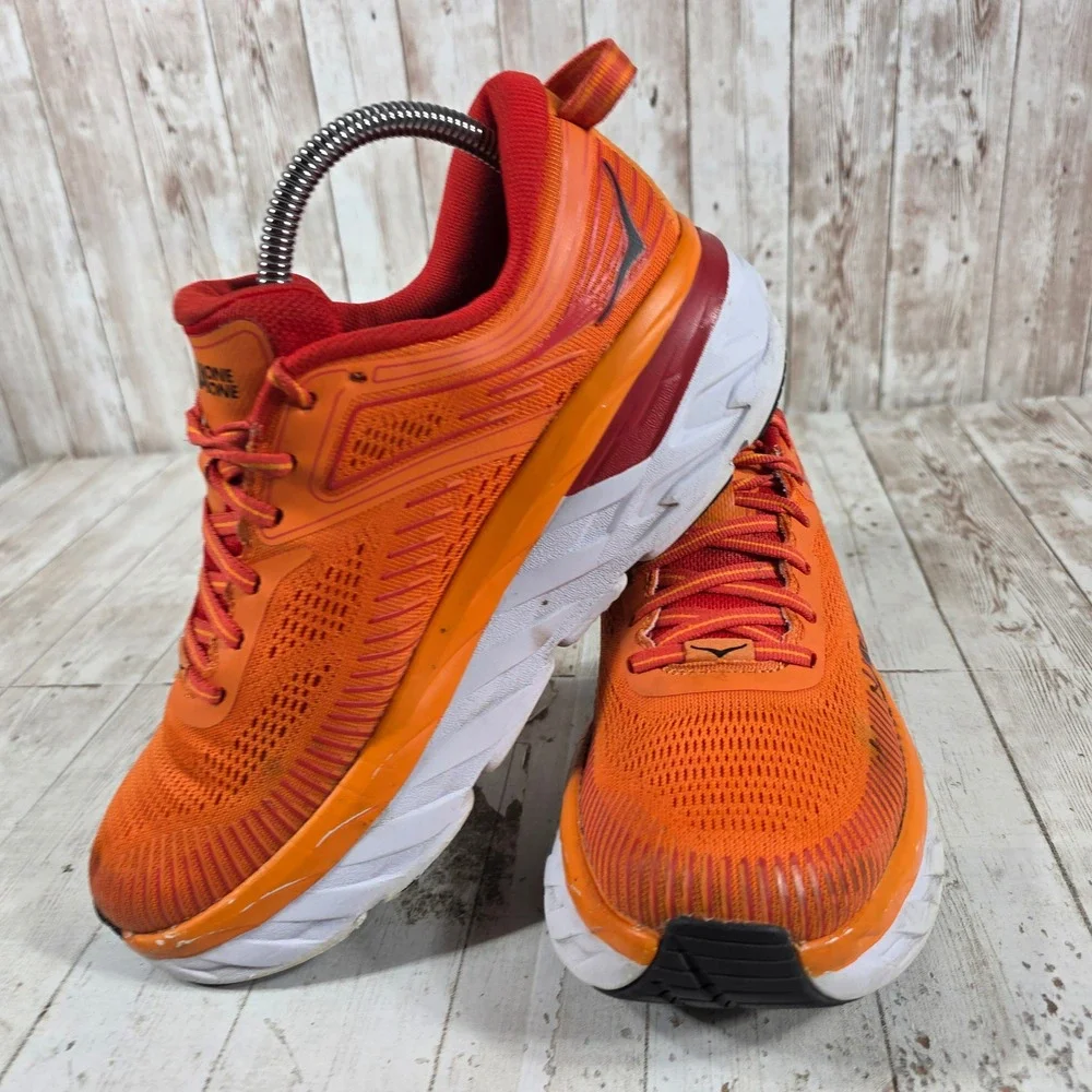 Hoka One One Bondi 7 Mens Running Shoes Orange Red 1110518-POFS Size 7